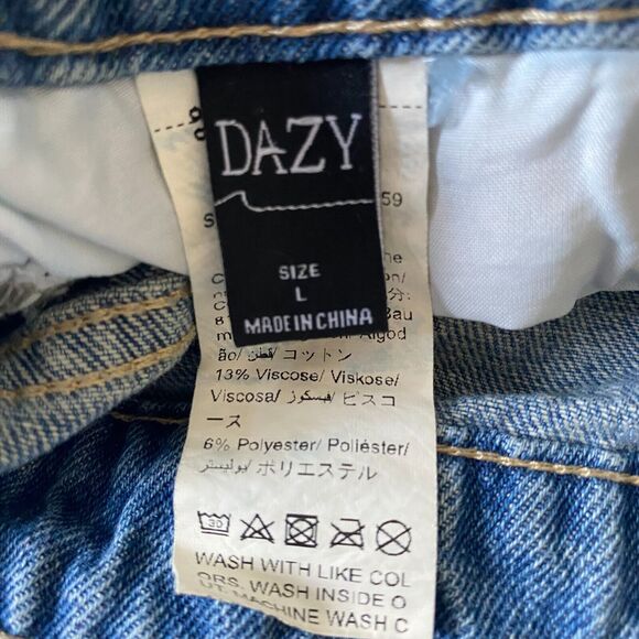 Daze A-line Maxi Denim Skirt L Blue Raw Hem Seam Slit Distressed Grunge Y2K - Picture 5 of 6